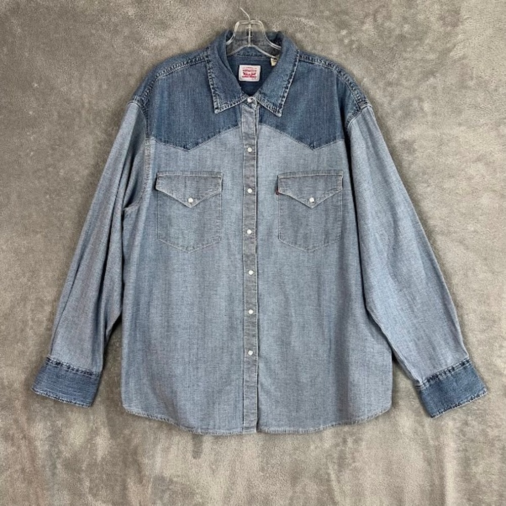 Levis Western Pearl Snap Shirt Womens XL Denim Yoke Country Americana